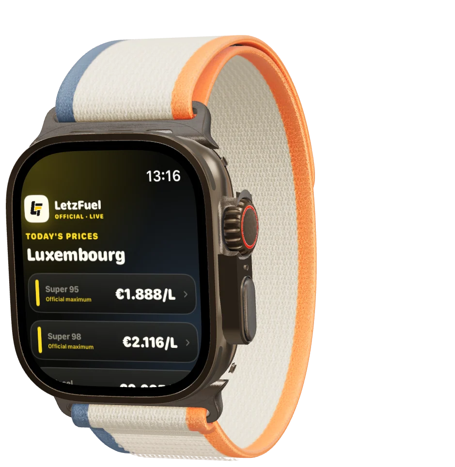 LetzFuel on Apple Watch Ultra 2: today's official prices for Super 95 and Super 98
