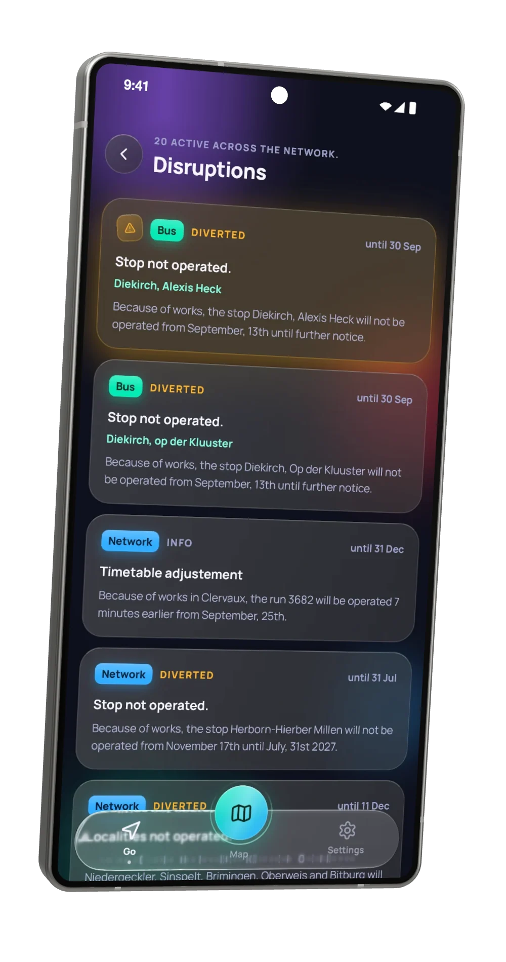 MobiLux disruptions: Severity first, then what it means for the lines you follow today.